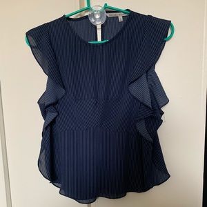 Navy striped ruffle sleeve blouse